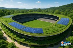 Imagem de um estádio sustentável que promove a consciência ambiental no futebol